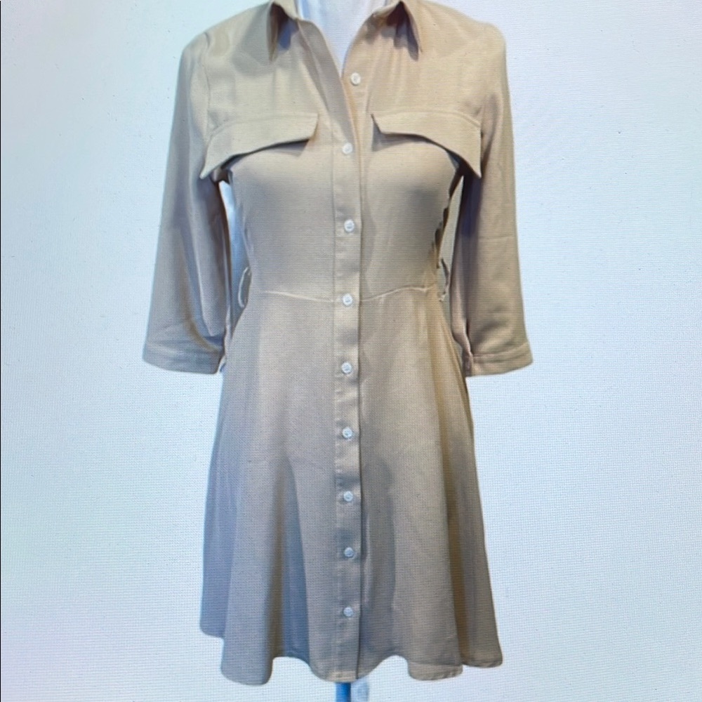 Beige Button-Up Shirt Dress